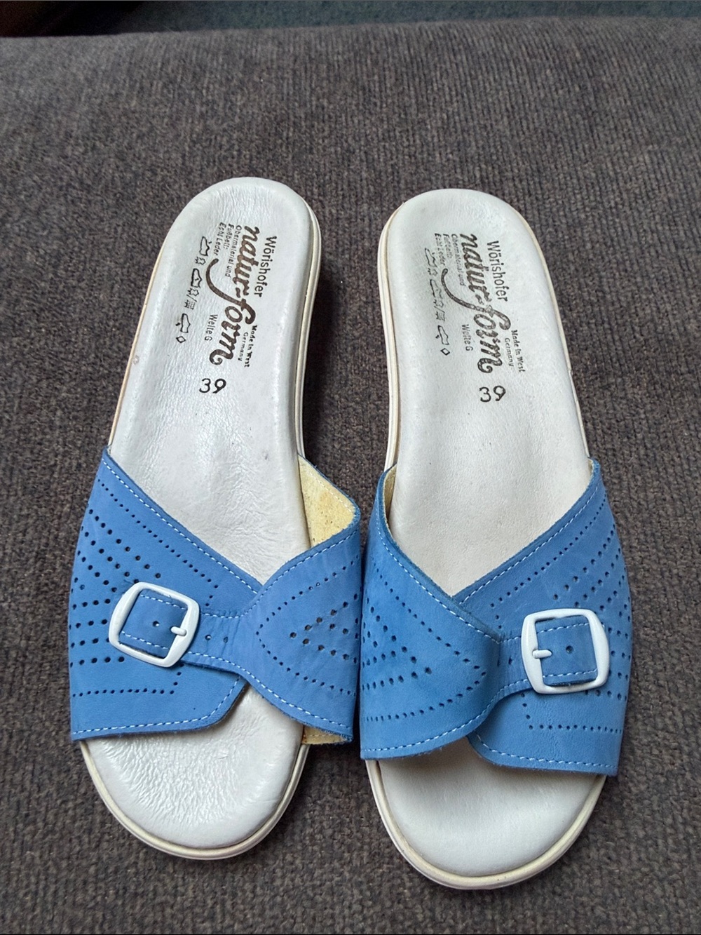 WORISHOFER Blue Perforated Buckle Slide Sandals Size 39